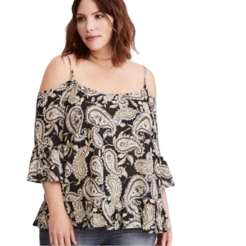 Torrid Cold Shoulder Paisley Flounce Hem Top